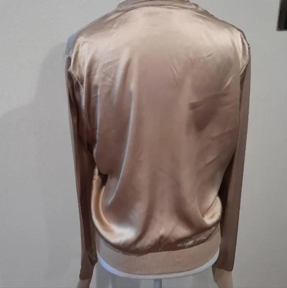 Elie Tahari 100% Silk Champagne Bomber with Round the Neck Zip Detail - Picture 2 of 8